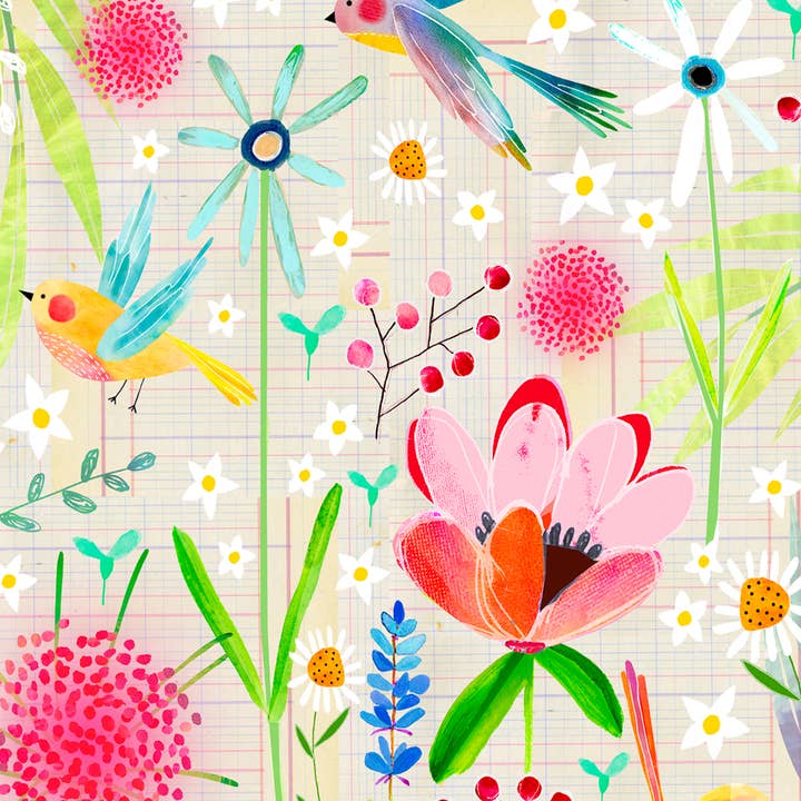 White Spring Floral POSTCARD for wholesale by Kate Mason Artist