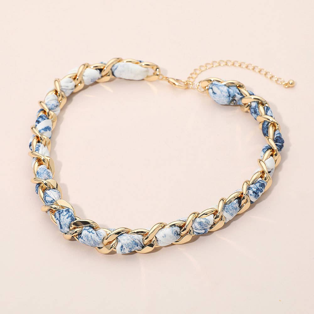 Sensibling Corp. - Vente Collier maille et chaîne - Écharpe en tissu avec collier chaîne en métal0