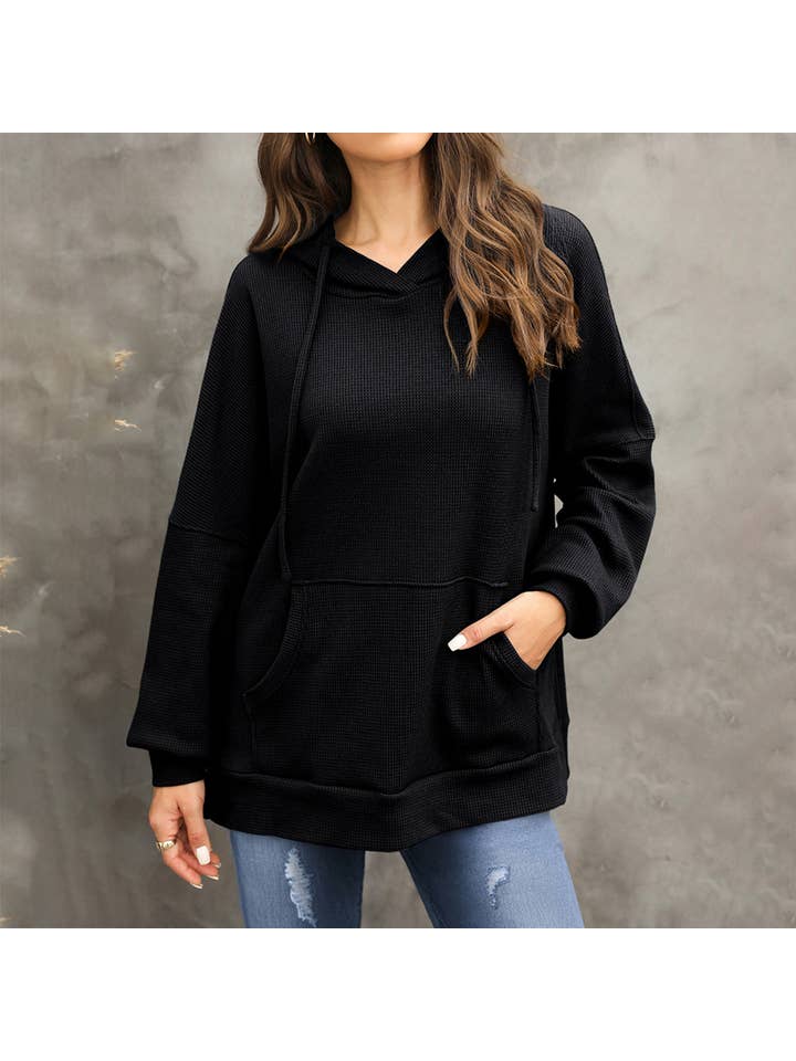 Lily Clothing - Wholesale Hoodie - Women's - CASUAL TEXTURED HOODIE WITH LARGE POCKET HOODIE