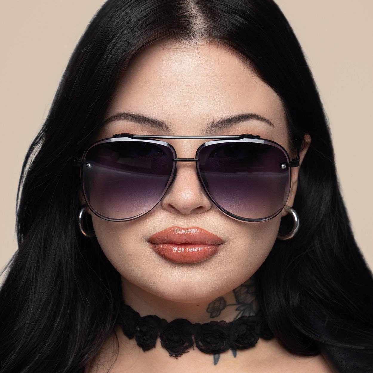 Luna - Tangle Free - Faded Black Aviator Sunglasses for wholesale on Faire1