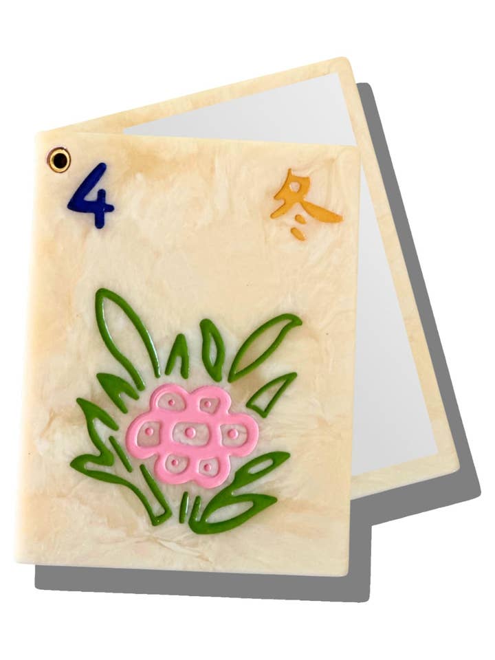 Hand-painted Flower Mahjong Compact Mirror | Eco-Friendly for wholesale by Solar Eclipse