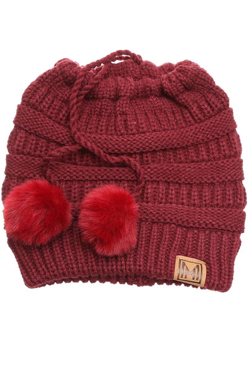 Fashion City - Wholesale Beanie - Women's - Women's Ponytail Adjustable Pom String Knit Hat2