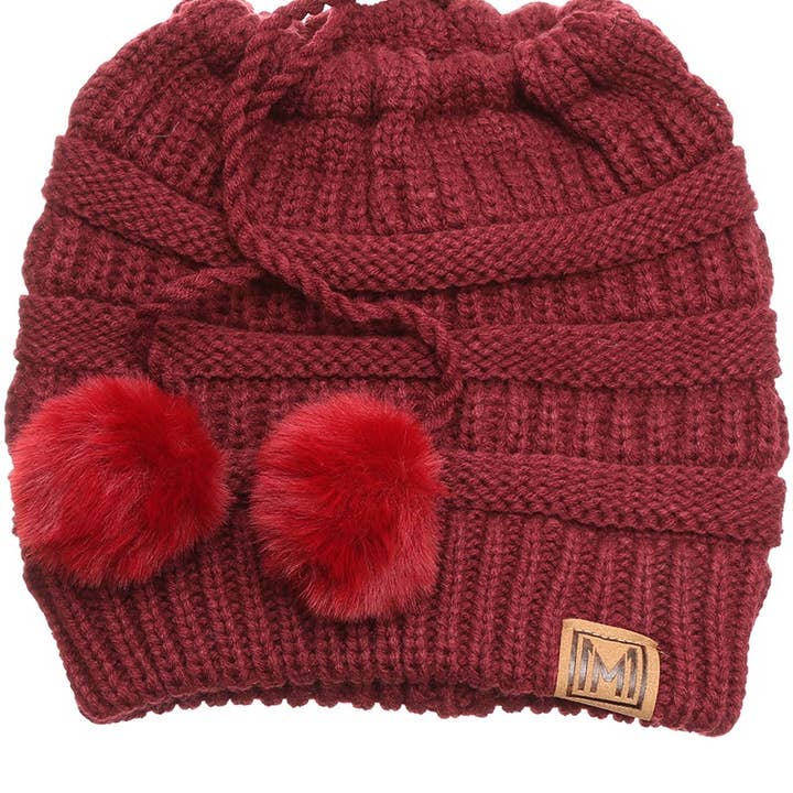 Fashion City - Wholesale Beanie – Women's - Women's Ponytail Adjustable Pom String Knit Hat2