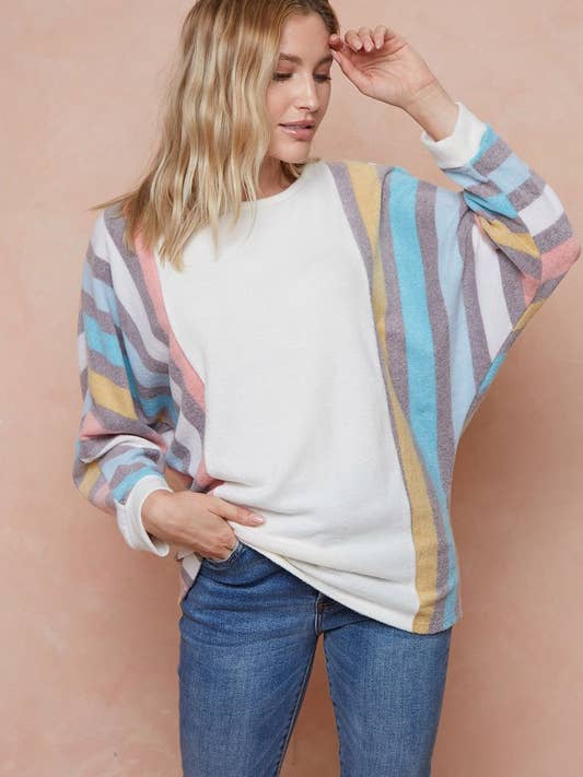 lovely melody - Wholesale Tunic - Women's - LMT2725-Come To an End Multi Stripe Top