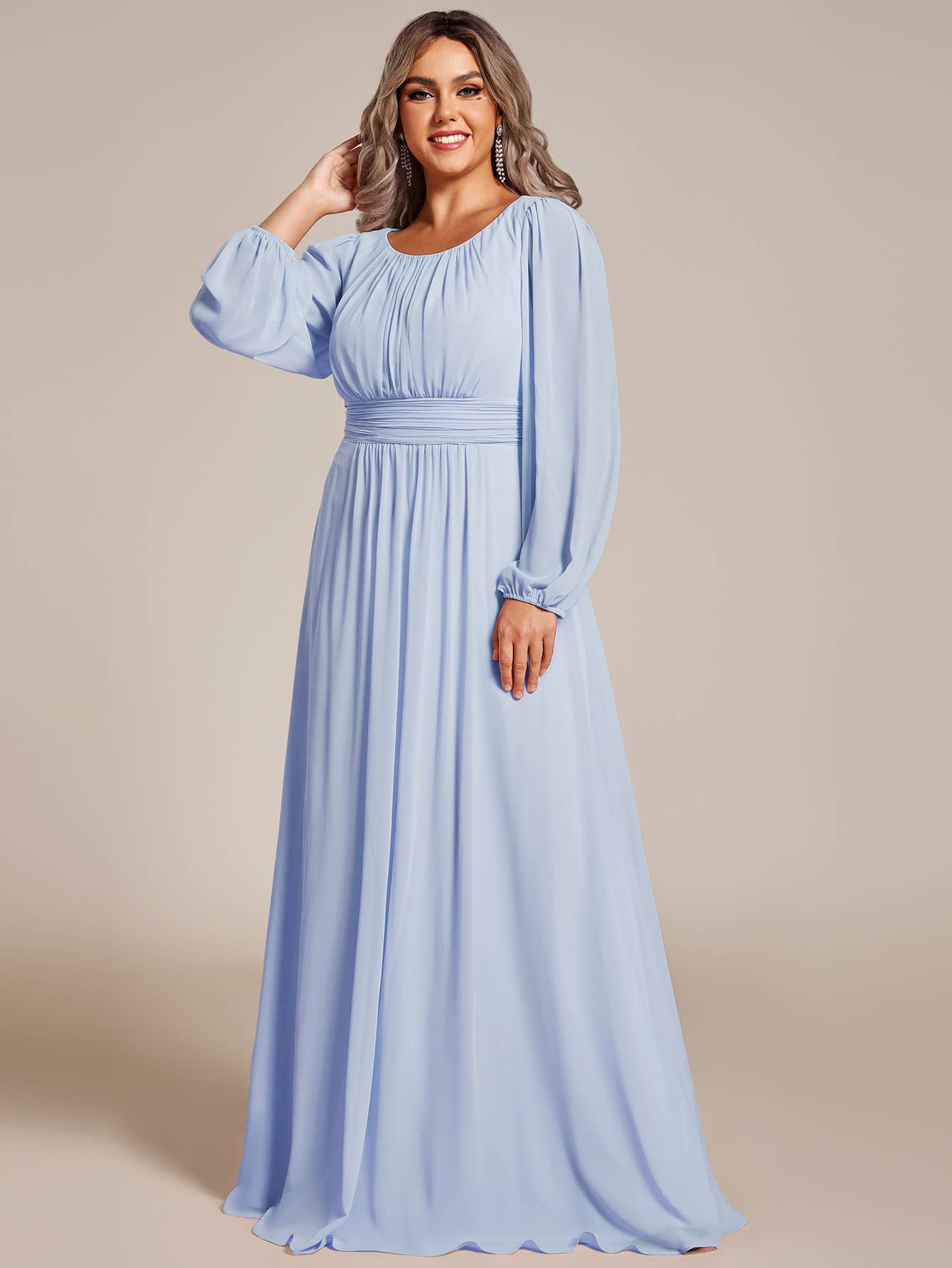 Ever-Pretty - Wholesale Gown - Women's - Plus Size Long Lantern Sleeves Round Neck Bridesmaid Dress40