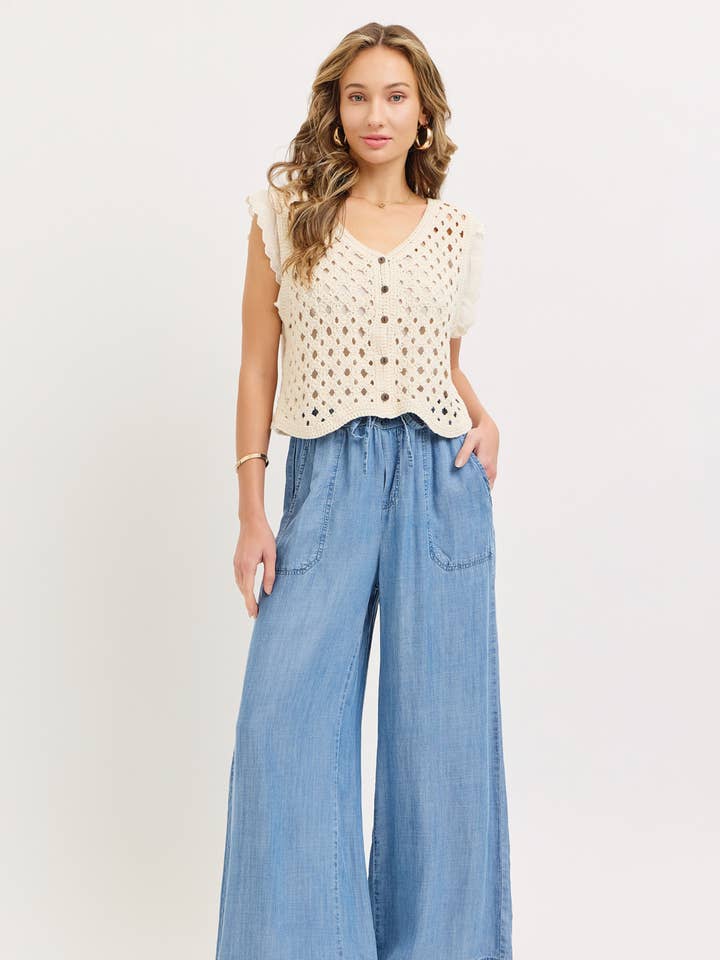 ELASTISCHE TAILLE ZUM HINEINSCHLÜPFEN WEIT GESCHNITTENE PALAZZO TENCEL FREIZEITHOSEN für den Großhandel von Sweet Lovely by Jen