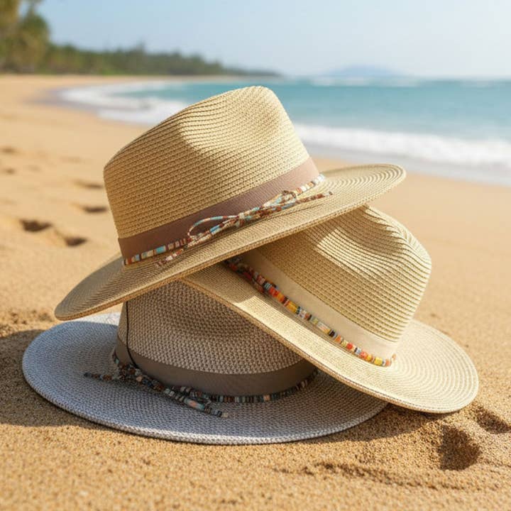 Chapéu Fedora de Verão de Palha Tecido com Fita de Laço Multicolorida por atacado de Sensibling Corp.