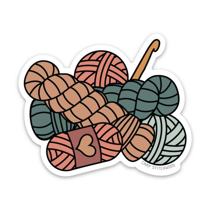 Crochet Love Sticker for wholesale by Camp Stitchwood