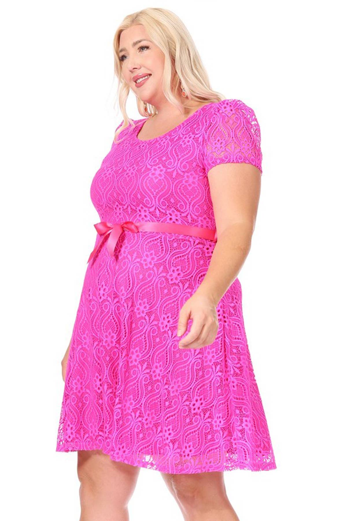 MOA COLLECTION - Vente Robe – femme - Robe midi de soirée en dentelle à manches courtes pour femmes grande taille15