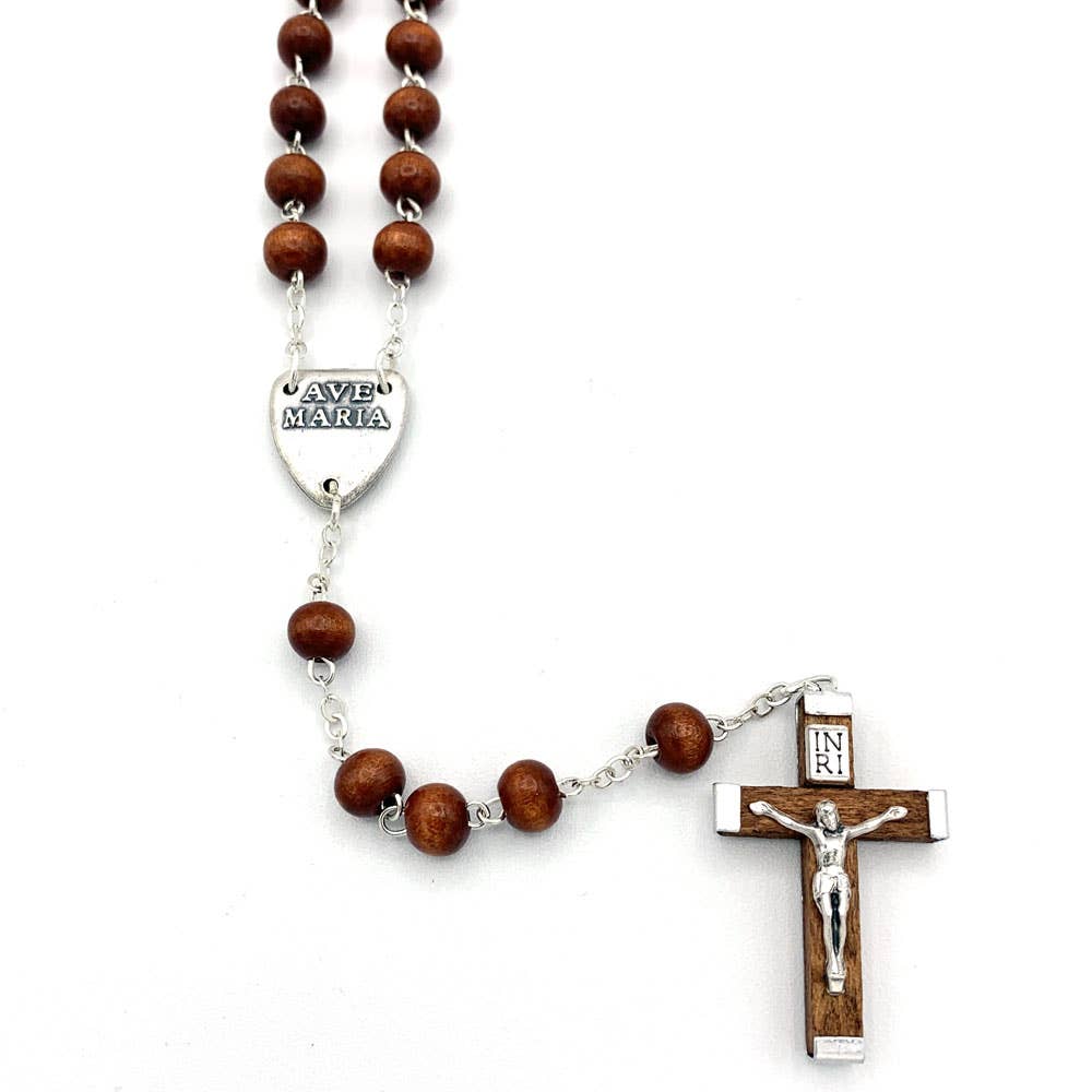 RM Trading – Colar de contas de oração por atacado – Terço Castanho Contas de Madeira Alpha Omega1