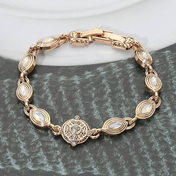 Ornate Charm Marquise-cut Stone Link Bracelet for wholesale by Sensibling Corp.