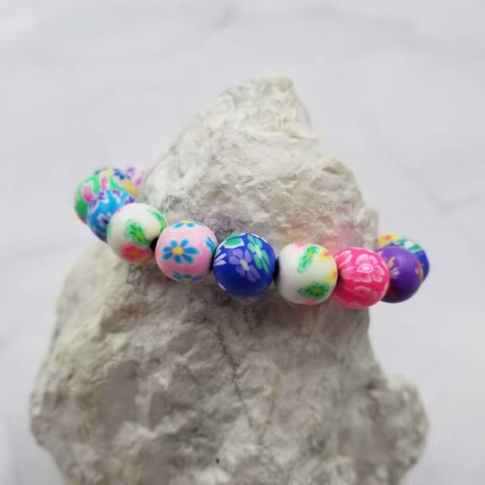 The Pretty Jewellery - Vente Bracelet de perles - Bracelet en perles en argile fleurie multicolores1