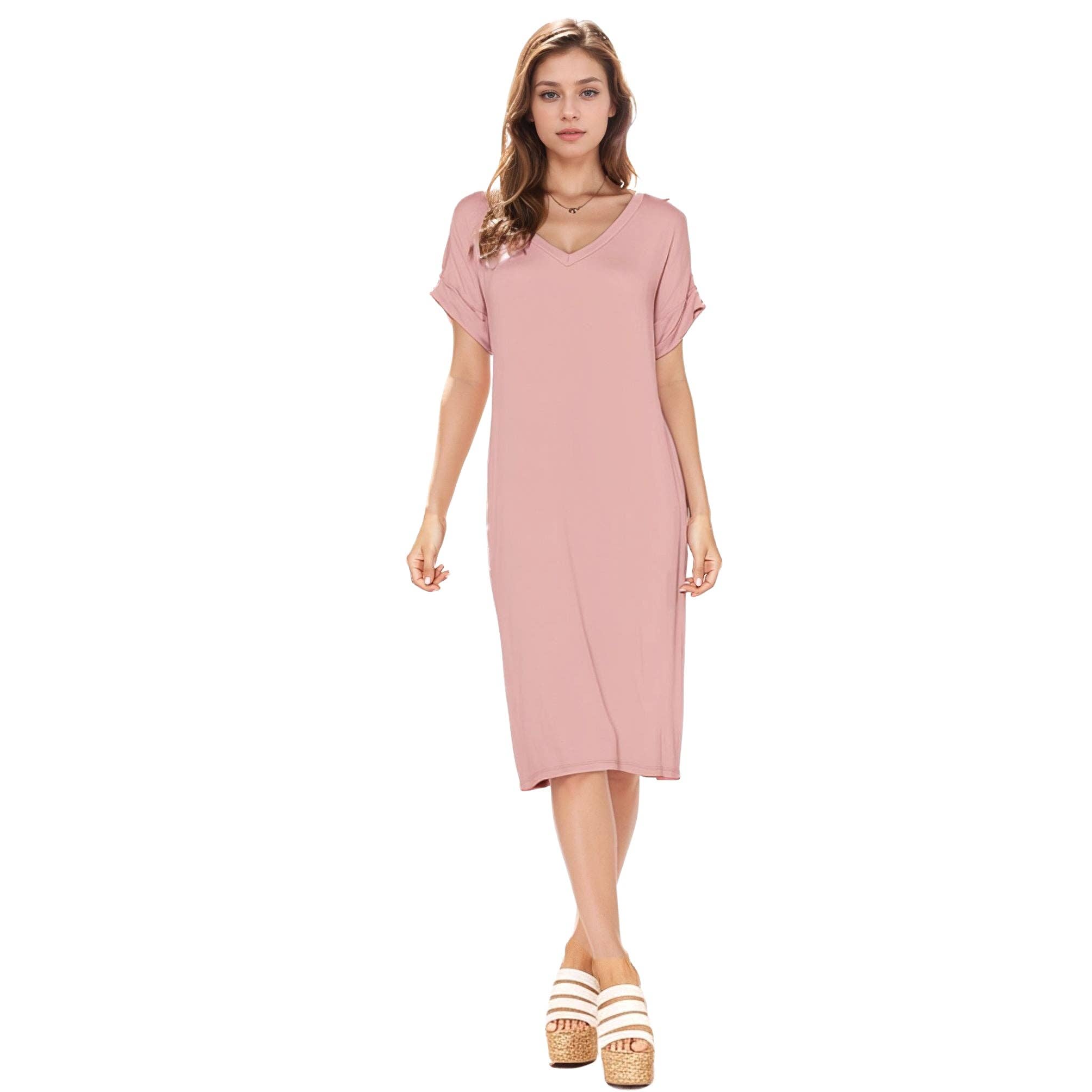 Robin K - Wholesale Dress - Women's - Women's Bellatrix V- Neck T-shirt Dress With Pocket2