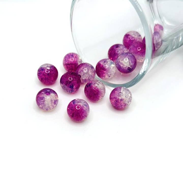Guerrilla Charm - Wholesale Beads - 10mm Pink and Clear Crackle Glass Beads