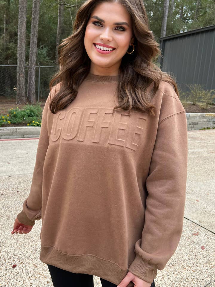 Coffee Embossed Sweatshirt for wholesale by Jess Lea