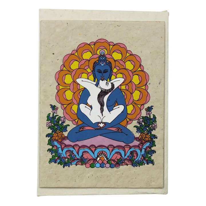 Grußkarte Postkarte handmade recycled Paper Samantabhadra für den Großhandel von Tribal Trade GmbH