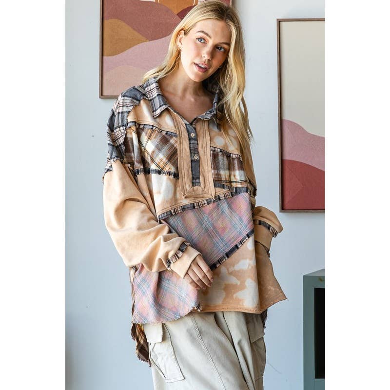 Oli&Hali - Wholesale Shirt - Women's - BLEACH DETAIL BUTTON PLACKET MIX MEDIA SHIRT3