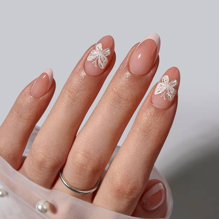 French Press On Nails Wholesale - Almond 3D Pink Spring Nail for wholesale by BTArtboxnails