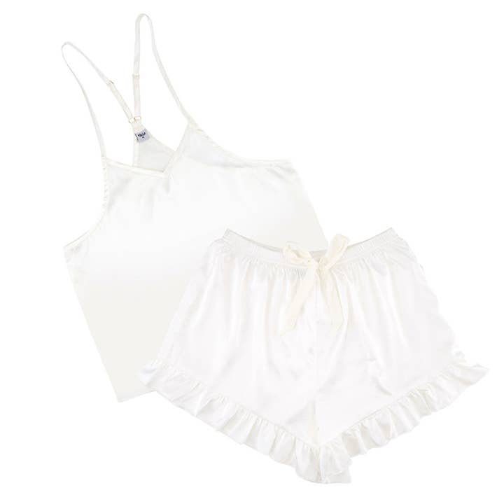Cami + Velvet Ruffled Short - White for wholesale by Bella Sleep + Spa