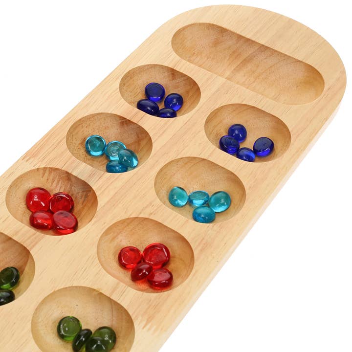 Wood Expressions - Wholesale Bordspel - Mancala-bordspel van massief hout met glazen stenen - 22 inch4