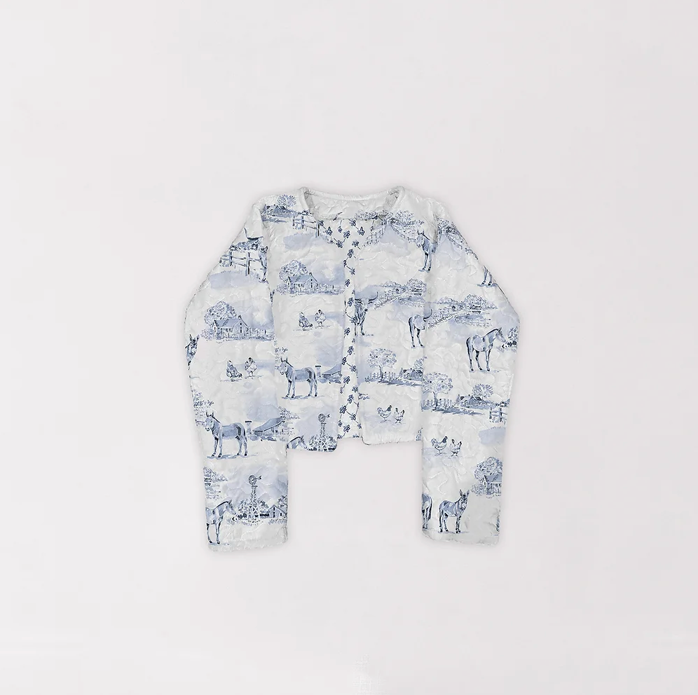 Ida Mae Home - Wholesale Jacket - Women's - Donkey Toile Blue Cropped Quilted Jacket0