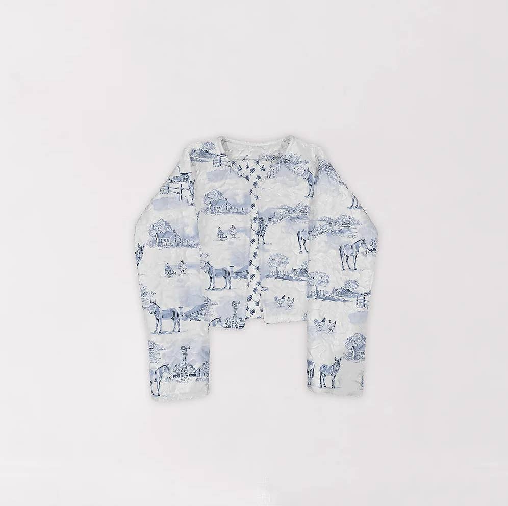 Ida Mae Home - Wholesale Jacket - Women's - Donkey Toile Blue Cropped Quilted Jacket