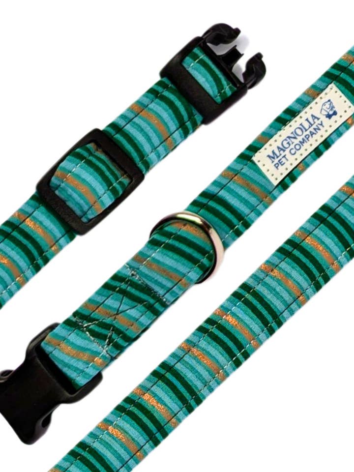 Aqua Gold Stripe Dog Collar for wholesale by The Magnolia Pet Co.