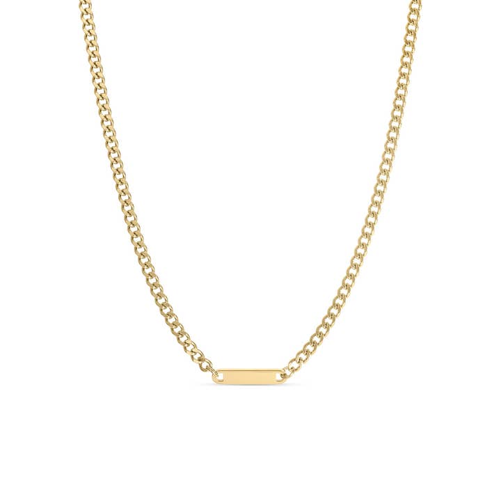 WJW - Wholesale Link & Chain Necklace - 18K Gold PVD Stainless Steel Engravable Curb Chain Bar Necklace / CHN99574