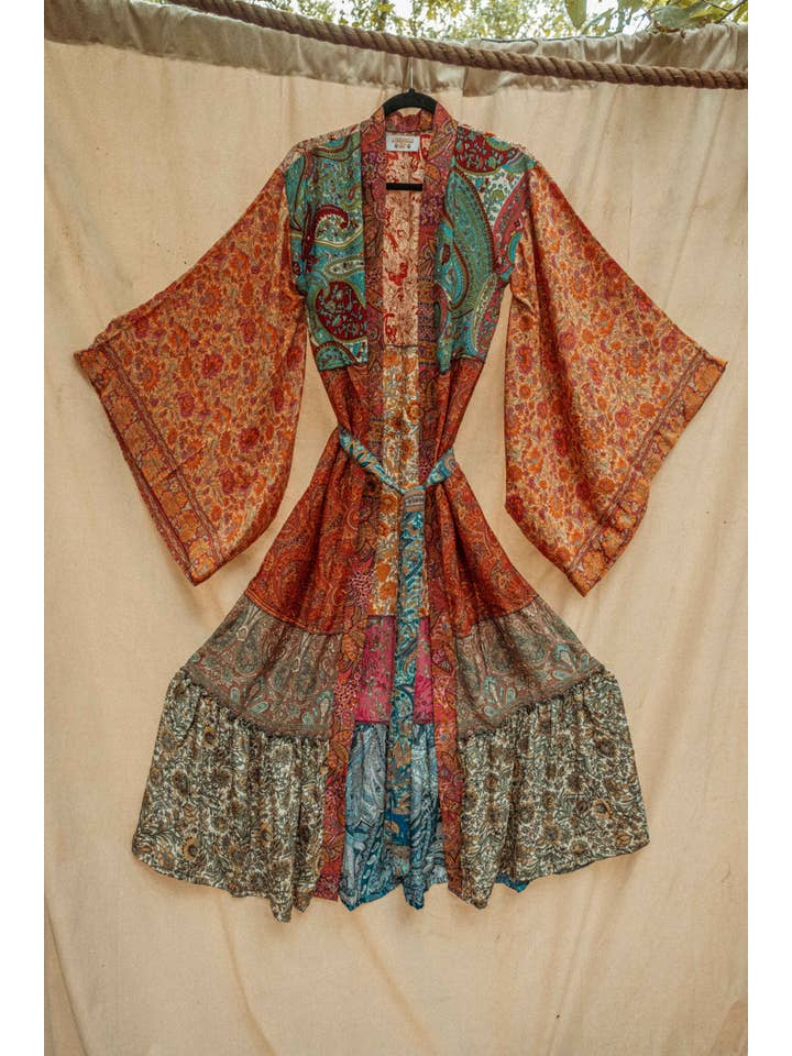 Gardenbelle Shop - Wholesale Kimono - Women's - Hippie Boho Patchwork Kimono, Silk Kimono Robe Duster
