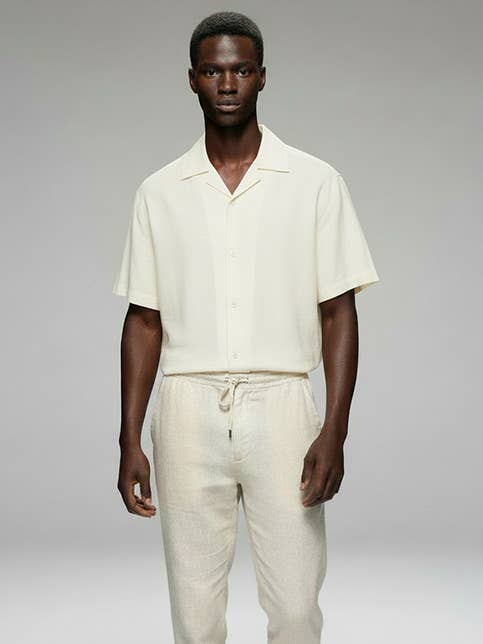 HB-8-77 (Men's Linen blend Shirt (Beige)) for wholesale by Hawk's Bay