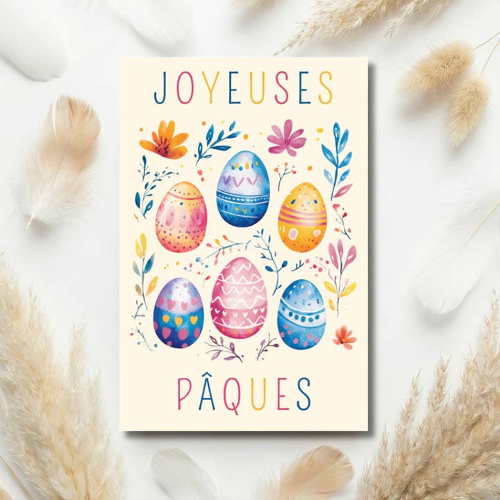 Glædeligt påskekort, fransk, nederlandsk, tysk eller engelsk. for engroshandel hos Birds & Crafts