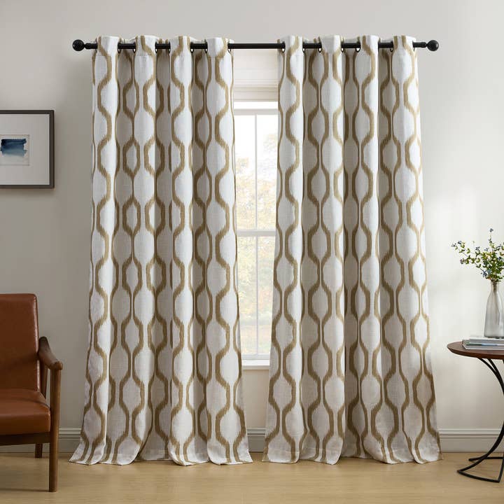 Elrene Home Fashions - Wholesale Curtain - Renzo Ikat Geometric Linen Room Darkening Window Curtain