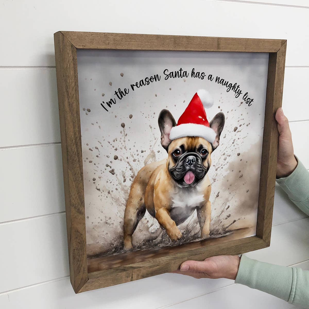 Hangout Home - Vente Pancarte - French Bulldog Naughty List - Décoration murale amusante avec animaux - Encadrée2