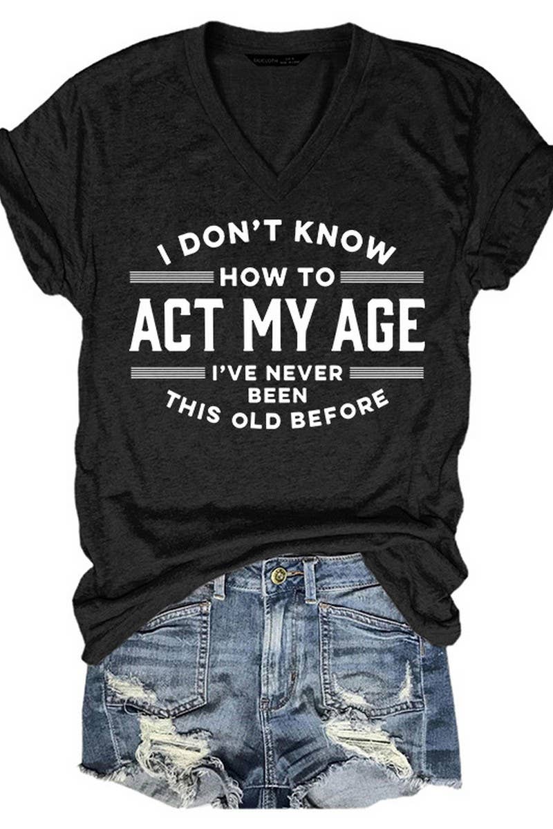 NINEXIS - Wholesale Screen Printed T-Shirt - Women's - CWTTS1066_LETTER PRINT V NECK SHORT SLEEVED T SHIRT0