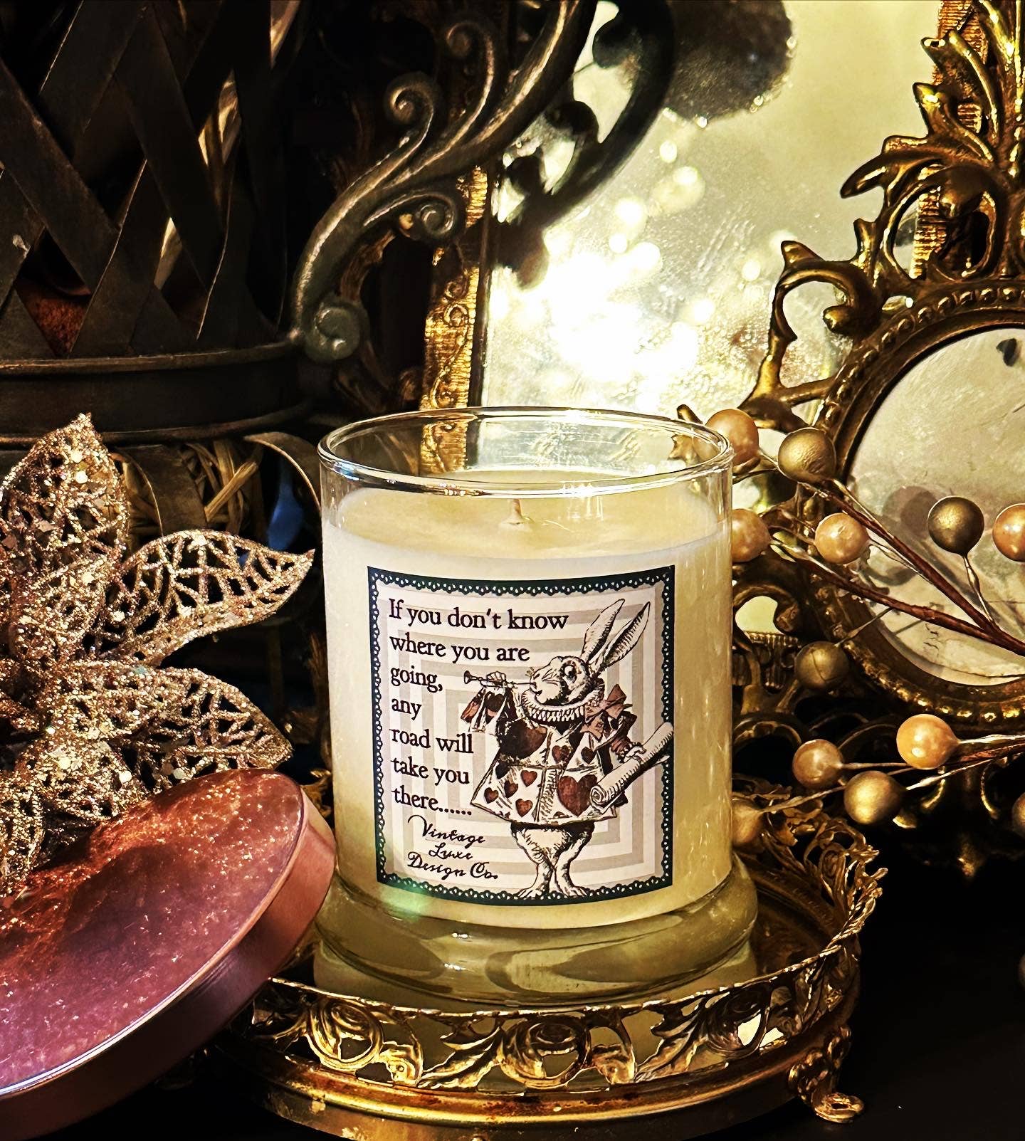 Vintage Luxe Design Co. - Wholesale Jar/Filled Candle - Follow the White Rabbit: Alice Wonderland 10 Oz Soy Candle6