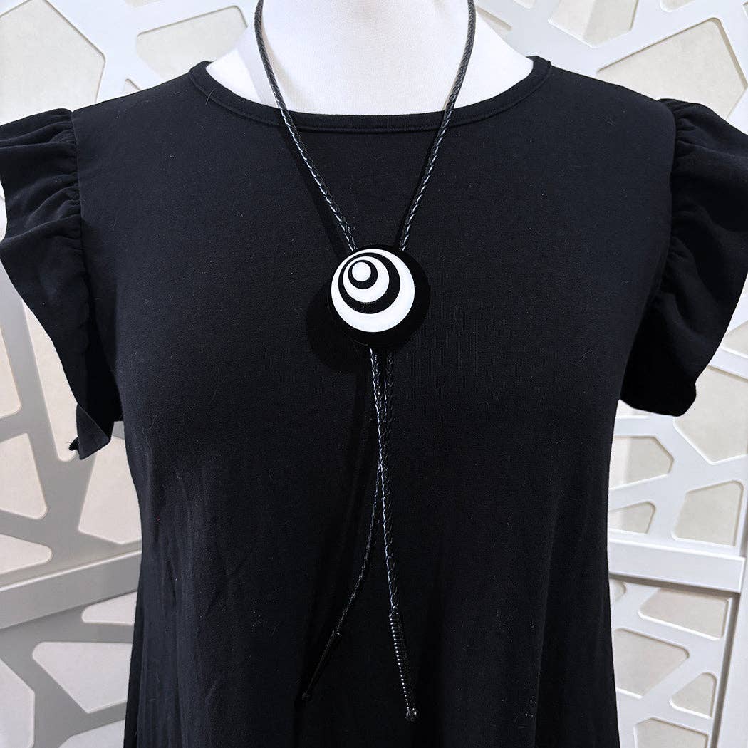 Audacious Studio - Wholesale Y-Neck/Lariat Necklace - Op Art Circles Bolo with Black Tips1