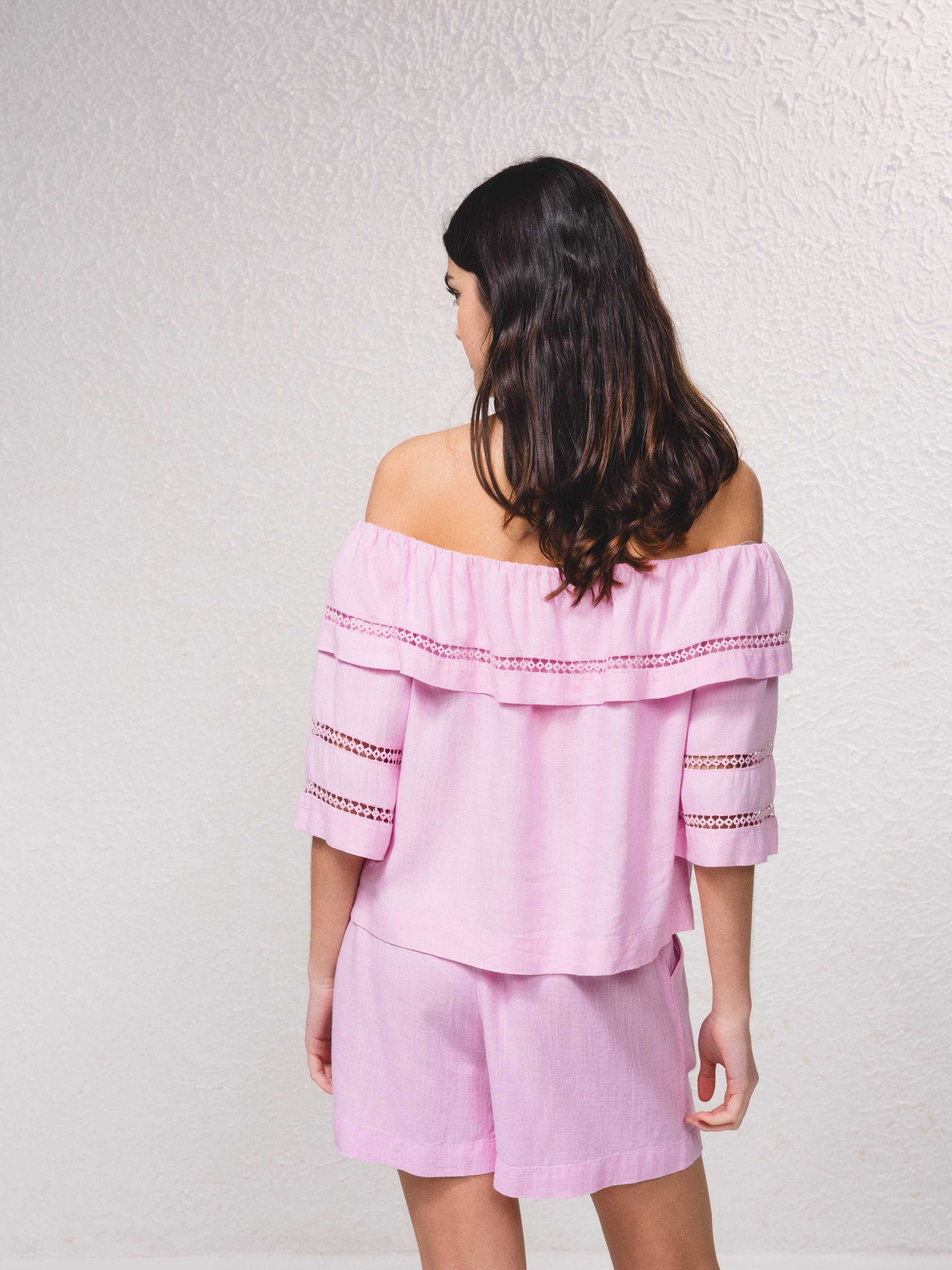 SMF - Vente Chemisier – femme - Tunique bandeau en mélange de lin avec broderies13