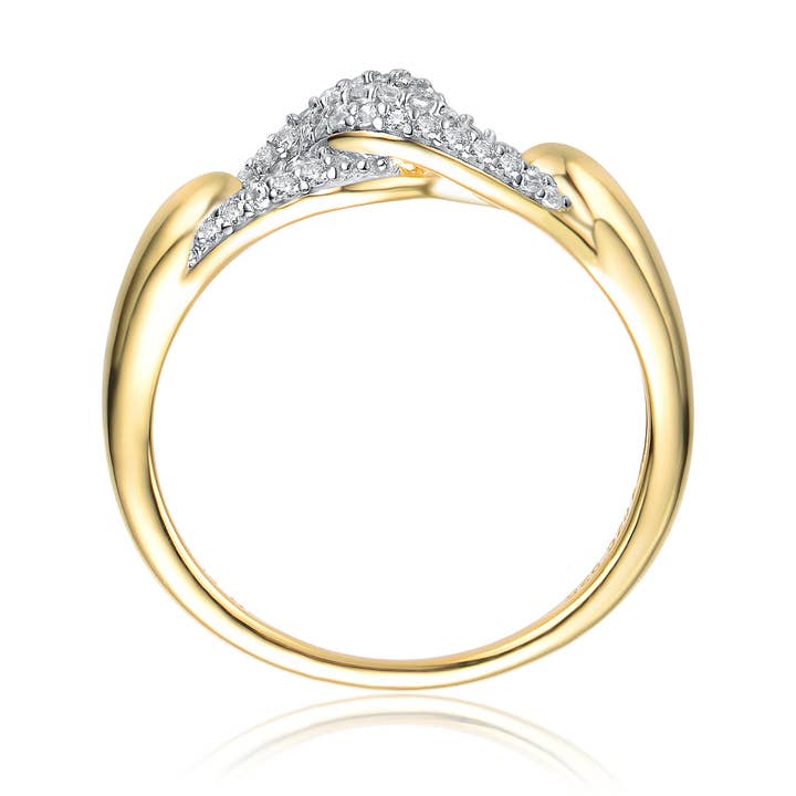 Anel de corrente dupla entrelaçado CZ com banhado a ouro amarelo 14k por atacado de Genevive