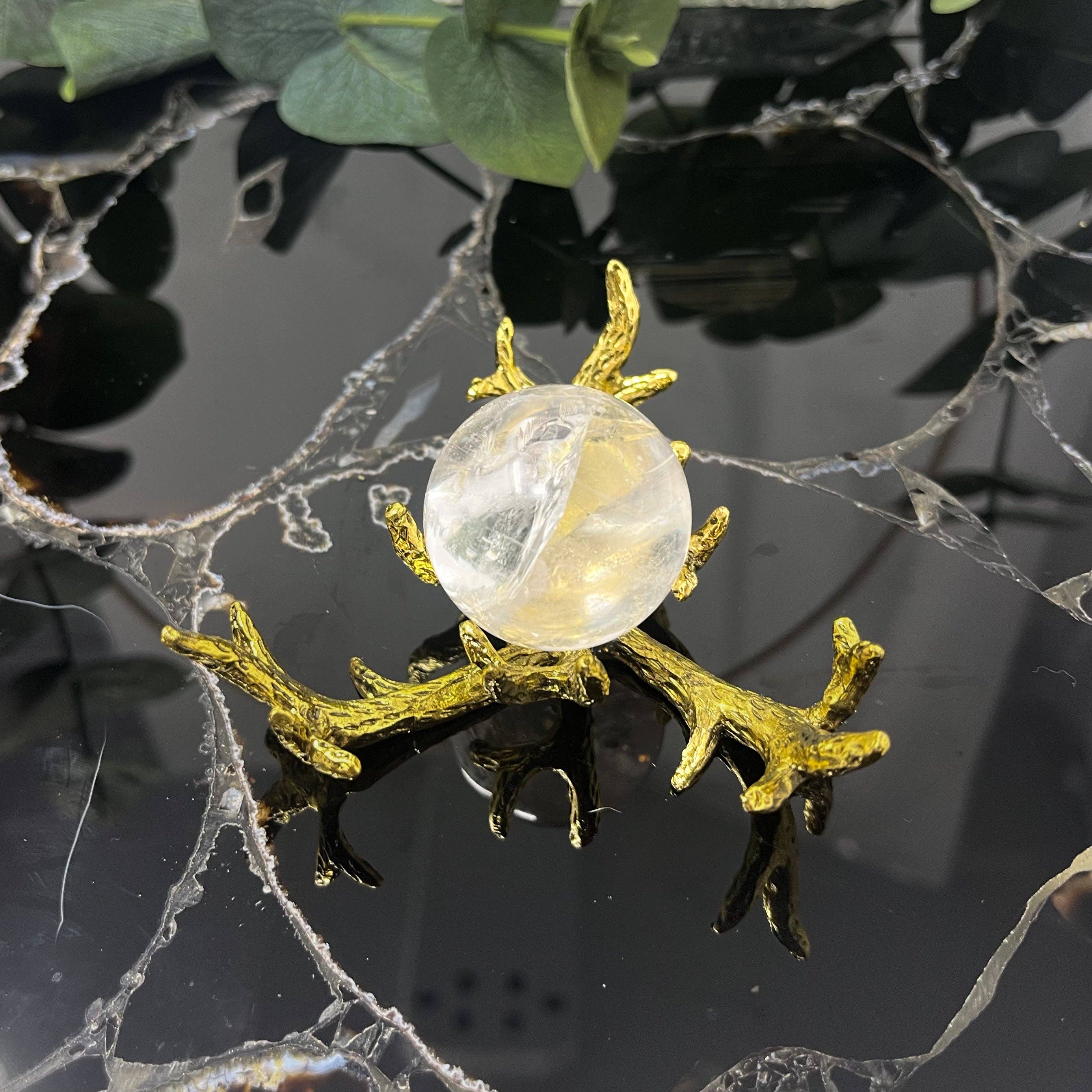 The Crystal Tabby - Wholesale Decorative Tabletop Object - Gold Antler Sphere Stand2