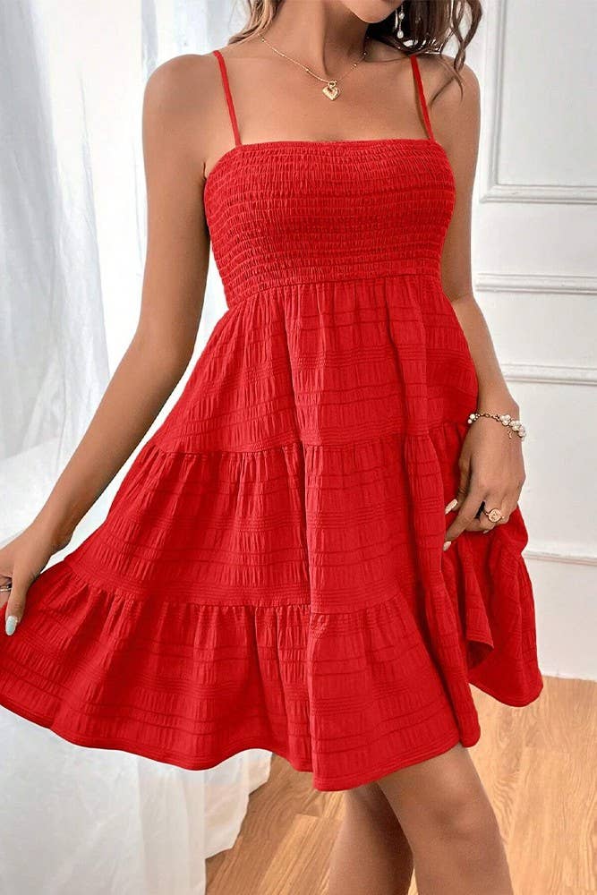 UNISHE - Vente Robe – femme - Robe cami smockée texturée unie printemps-été AXR08329