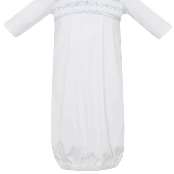 Sacco da bambino "George" in maglia bianca con smock per la vendita all'ingrosso da parte di Liz And Roo