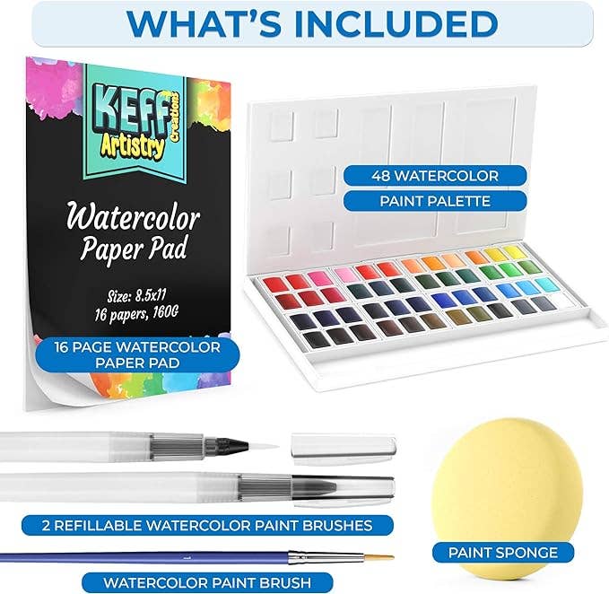 Keff Creations - Wholesale Paint Set - 48 Watercolor Paint Set for Beginners & Artists1
