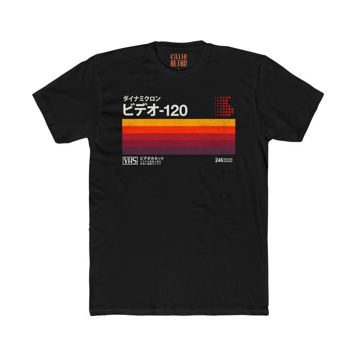 Retro VHS Stripe Tee — ビデオ-120 Japanese Graphic T-Shirt for wholesale by KILLER RETRO