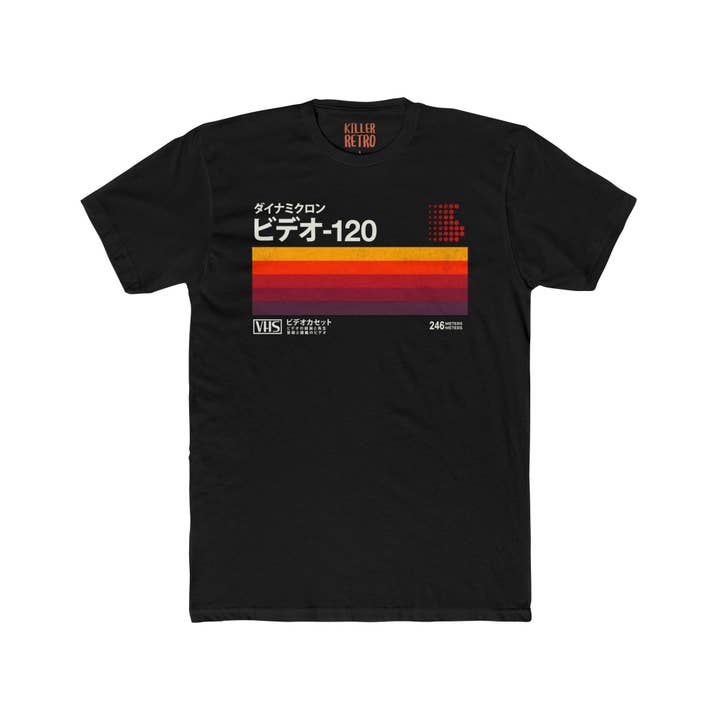 Retro VHS Stripe Tee — ビデオ-120 Japanese Graphic T-Shirt for wholesale by KILLER RETRO