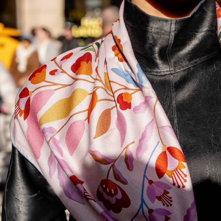 Jessie Zhao New York – wholesale Scarf – Women's – Double Sided Wool Silk Scarf Of Pink Blossom Jungle11