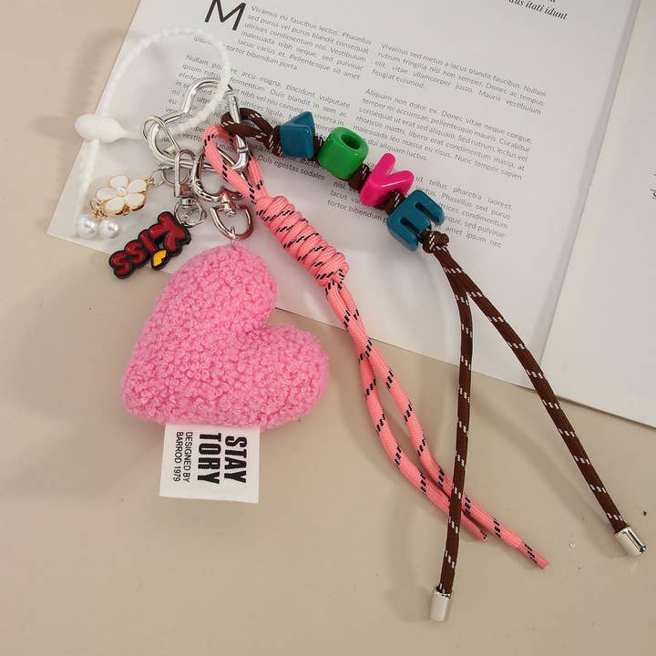 Pink Plush Heart LOVE Bag Charm – Fashion & Chic_CWMM7560 for wholesale on Faire2