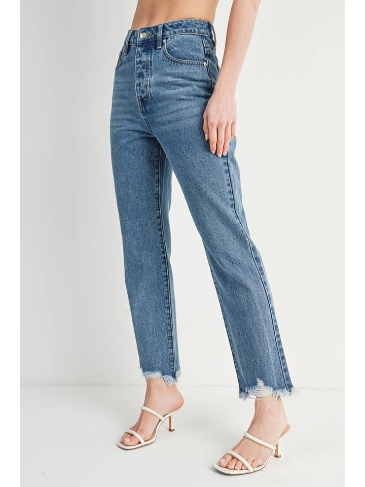 Bluivy - Wholesale Jeans - Women's - HIGH RISE STRAIGHT LEG DISTRESSED RAW HEM JEANS10