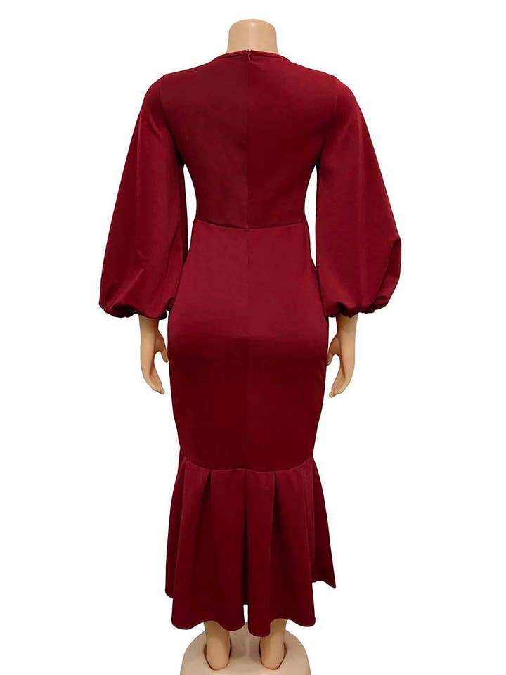 Aria Romance - Wholesale Dress - Women's - V-Neck Long Sleeve Fishtail Maxi Dress11