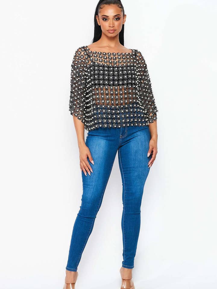 RIVIR - Wholesale Knit Top - Women's - BEADS POINT CROCHET TOP