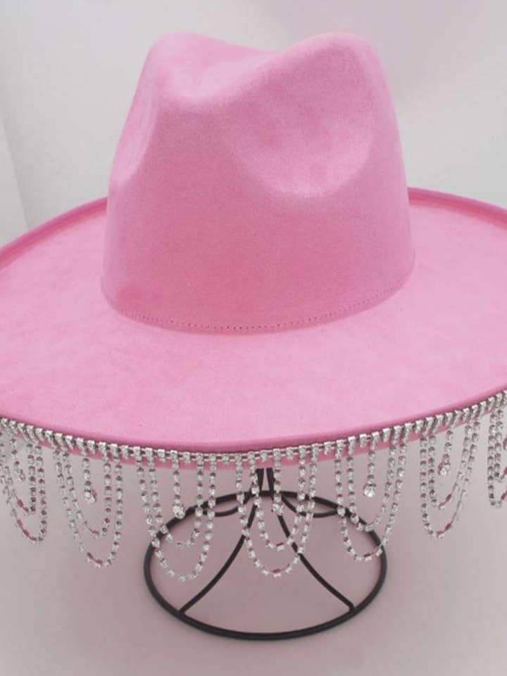 RS GORDIJNDOEK MET FRANJES, IMITATIESUÈDE, BREDE RAND, FEDORA 9 voor wholesale door anbfashion